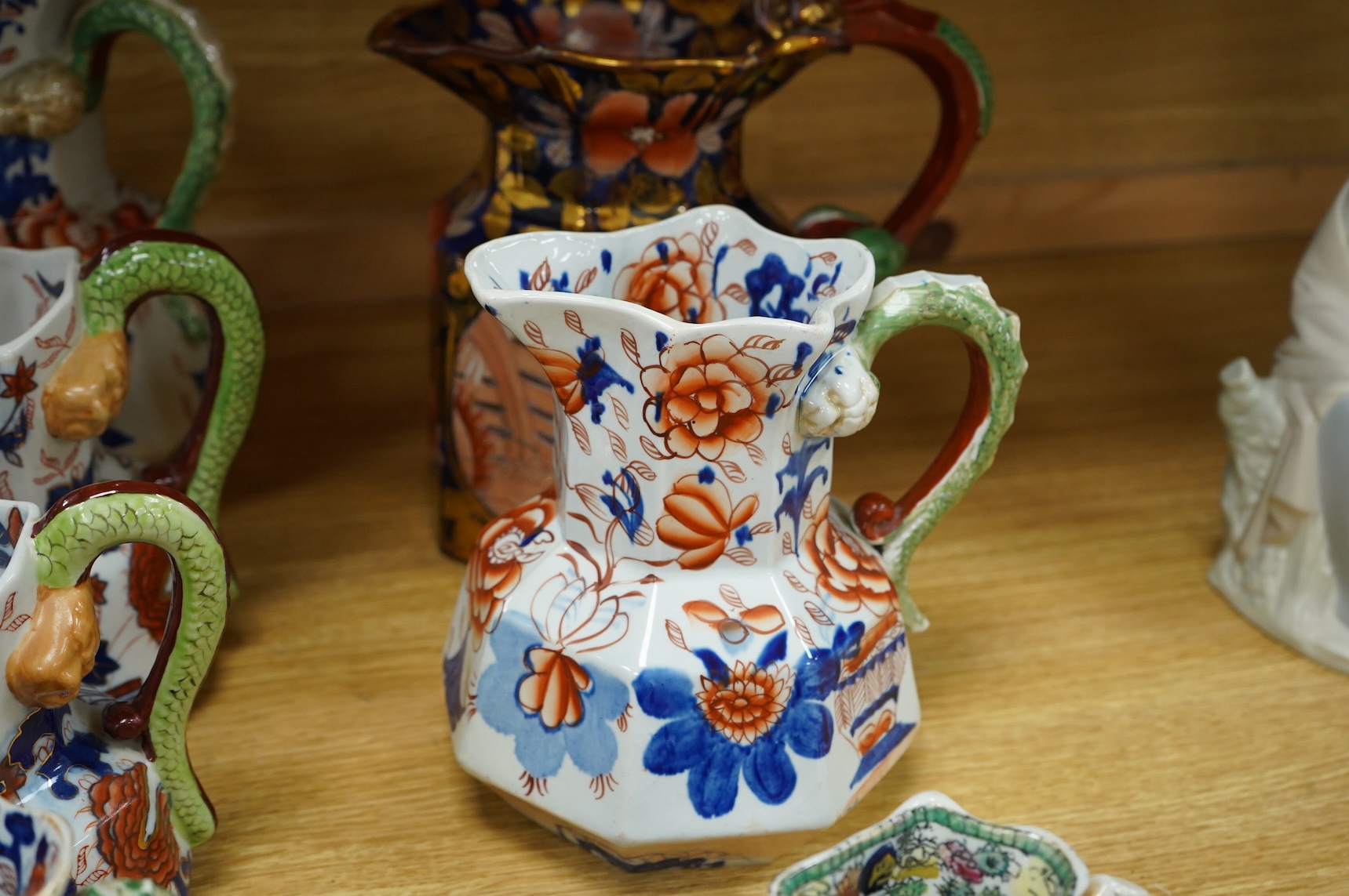 Nine pieces of Masons ironstone to include graduated jugs and a dish, largest 24cm high